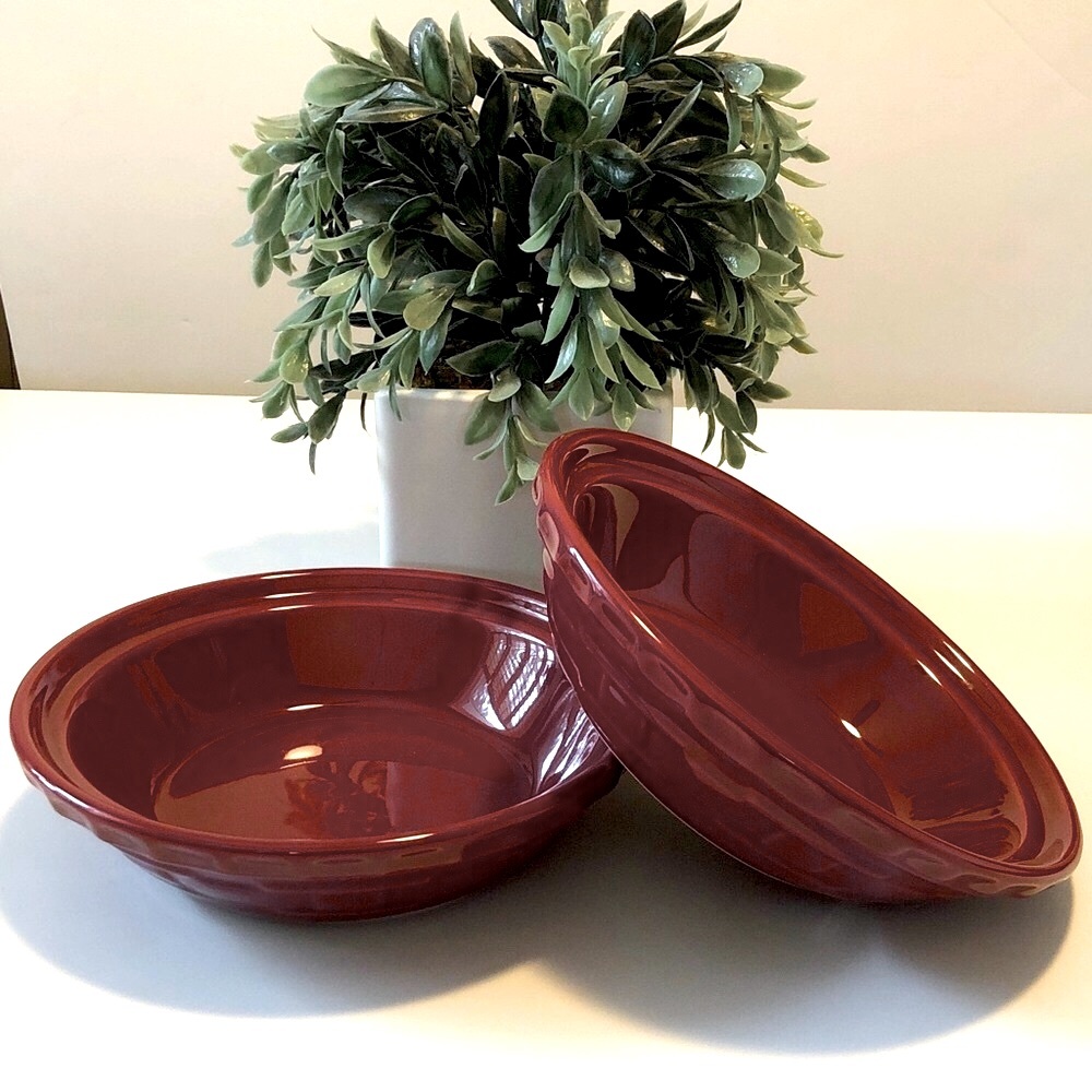Longaberger Woven Traditions pottery Paprika Red Cereal / Soup Bowls - Set of 2